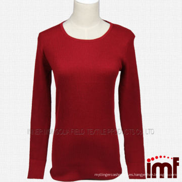 Suéter de cachemir de punto de canalé rojo para mujer